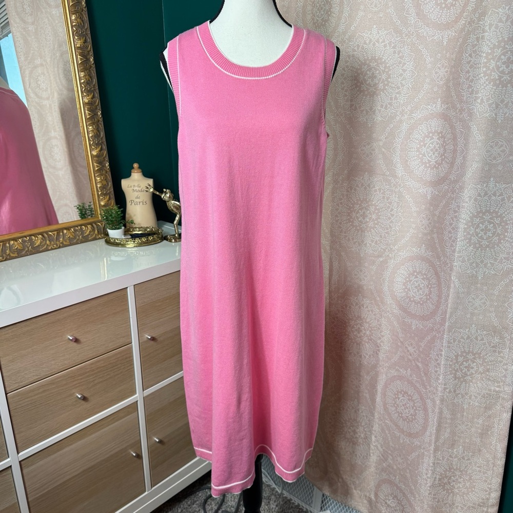 Isaac Mizrahi Live! Tank Dress w/ Tipped Trim Candy Pink Knit Dress
